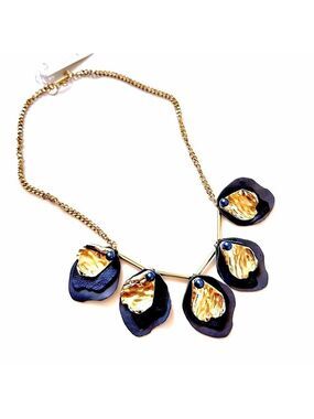 FRENCH CONNECTION | NWT Purple & Gold Flower Petal Mixed Media Bib Necklace $78